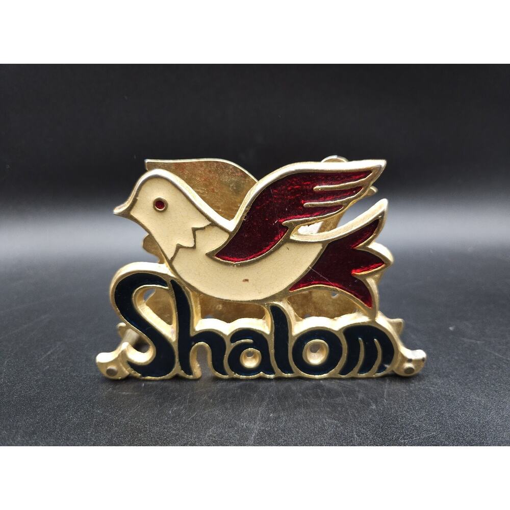 Vintage Enameled Metal Napkin Letter Holder Shalom White And Red Bird